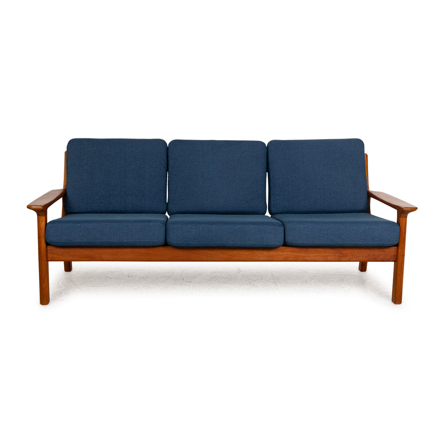 Glostrup Fabric Wood Three-Seater Blue Brown Sofa Couch