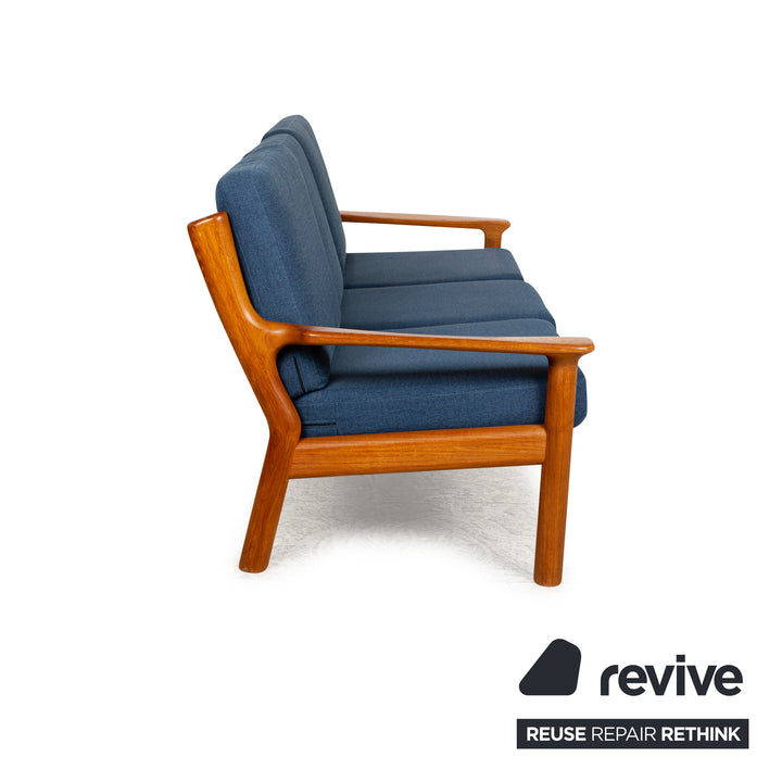 Glostrup Fabric Wood Three-Seater Blue Brown Sofa Couch