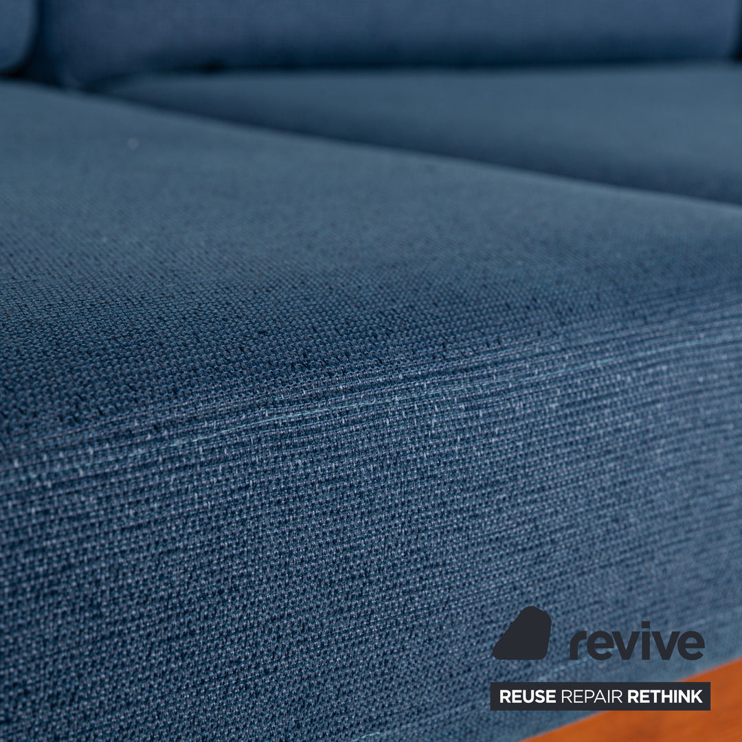 Glostrup Fabric Wood Three-Seater Blue Brown Sofa Couch