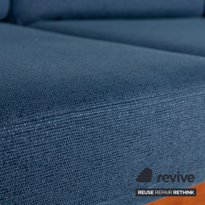 Glostrup Fabric Wood Three-Seater Blue Brown Sofa Couch