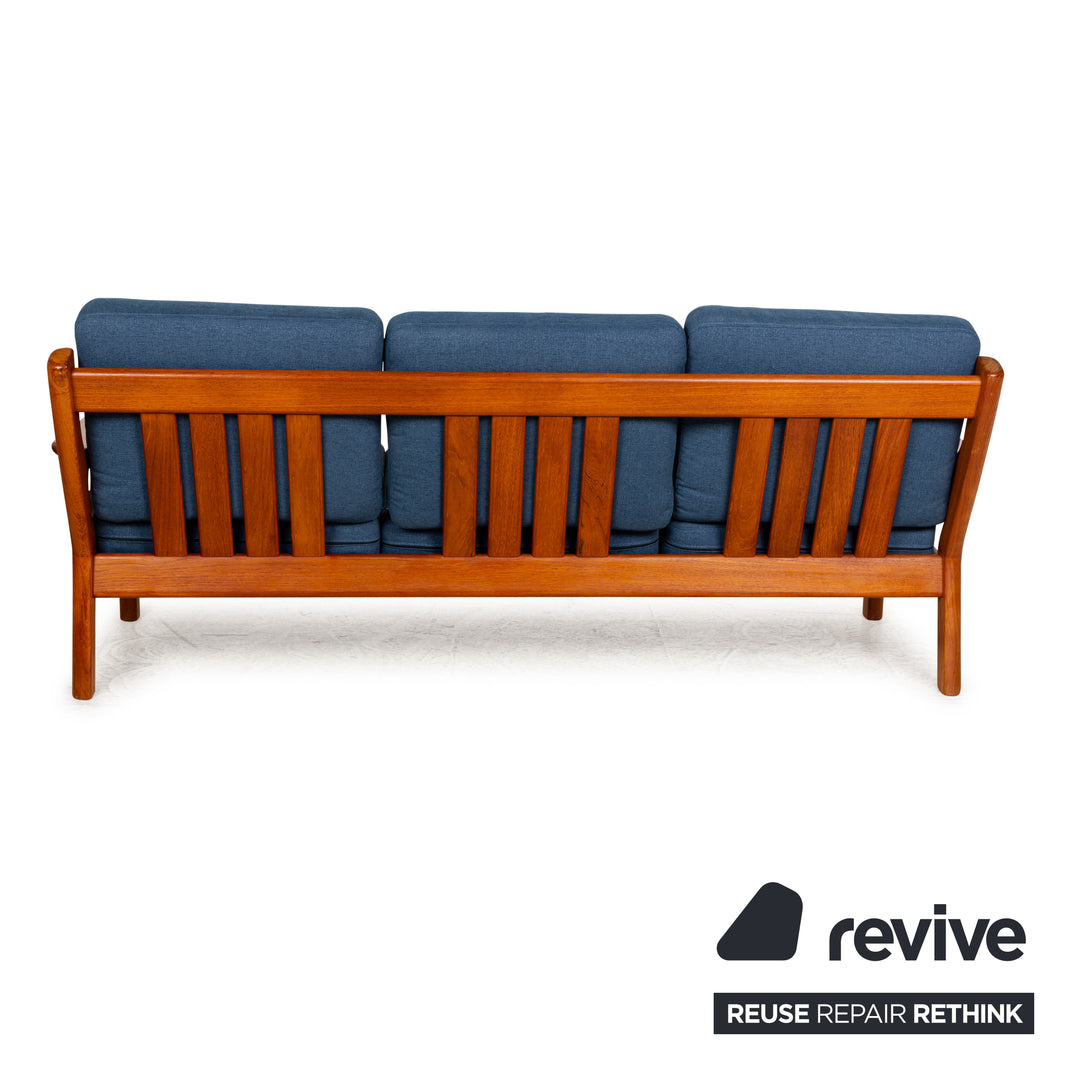 Glostrup Fabric Wood Three-Seater Blue Brown Sofa Couch