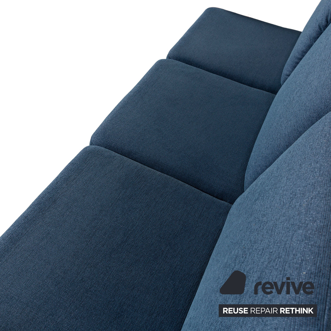 Glostrup Fabric Wood Three-Seater Blue Brown Sofa Couch