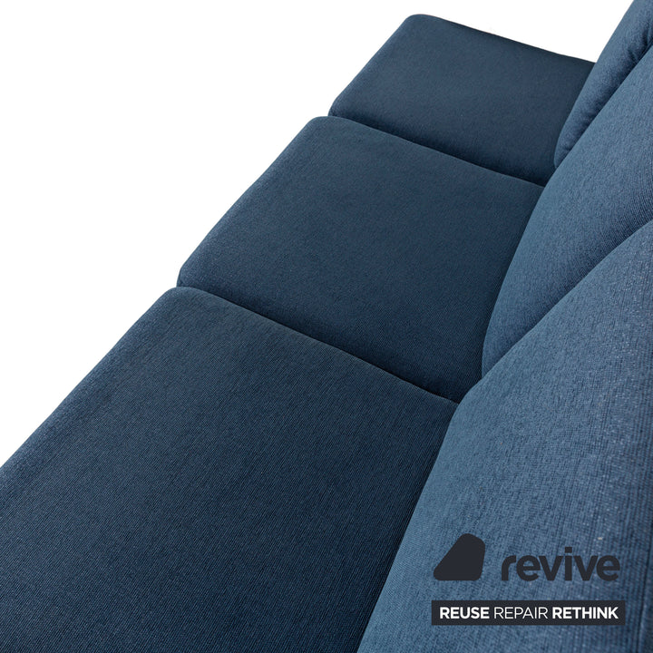 Glostrup Fabric Wood Three-Seater Blue Brown Sofa Couch