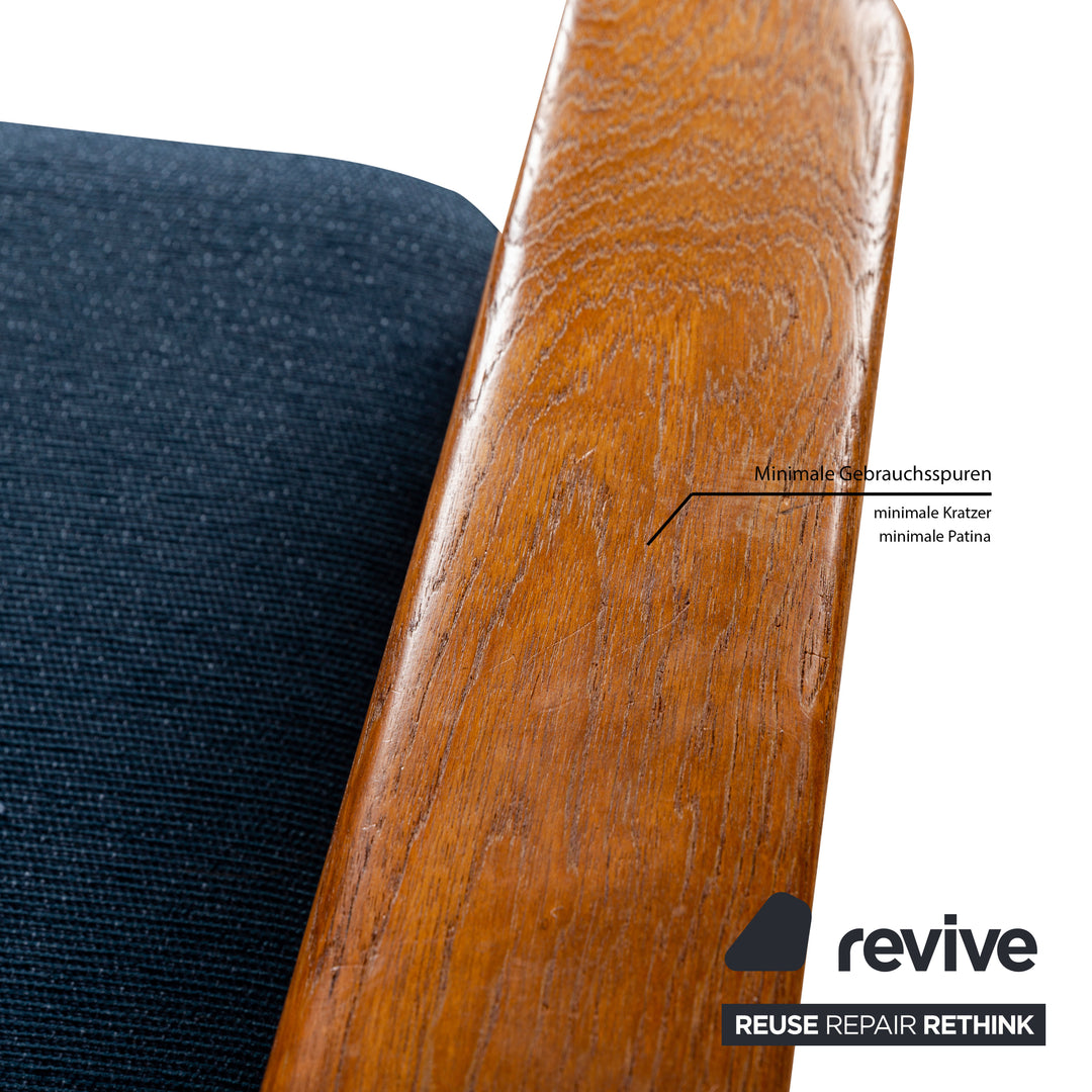 Glostrup Fabric Wood Three-Seater Blue Brown Sofa Couch