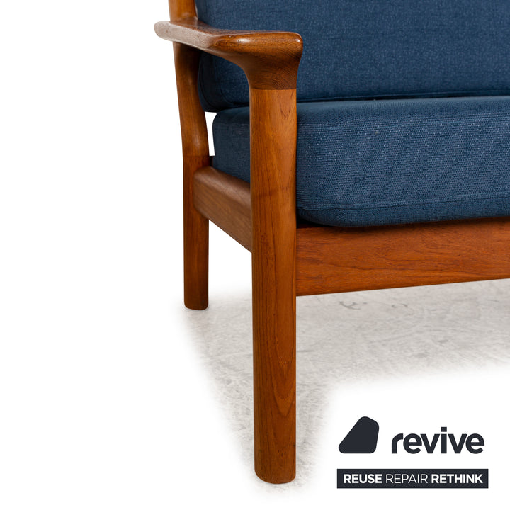 Glostrup Fabric Wood Three-Seater Blue Brown Sofa Couch