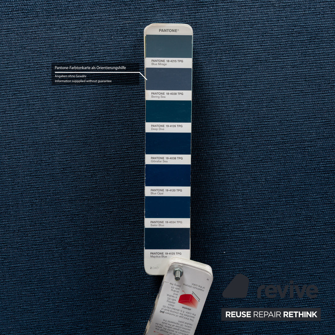 Glostrup Fabric Wood Three-Seater Blue Brown Sofa Couch