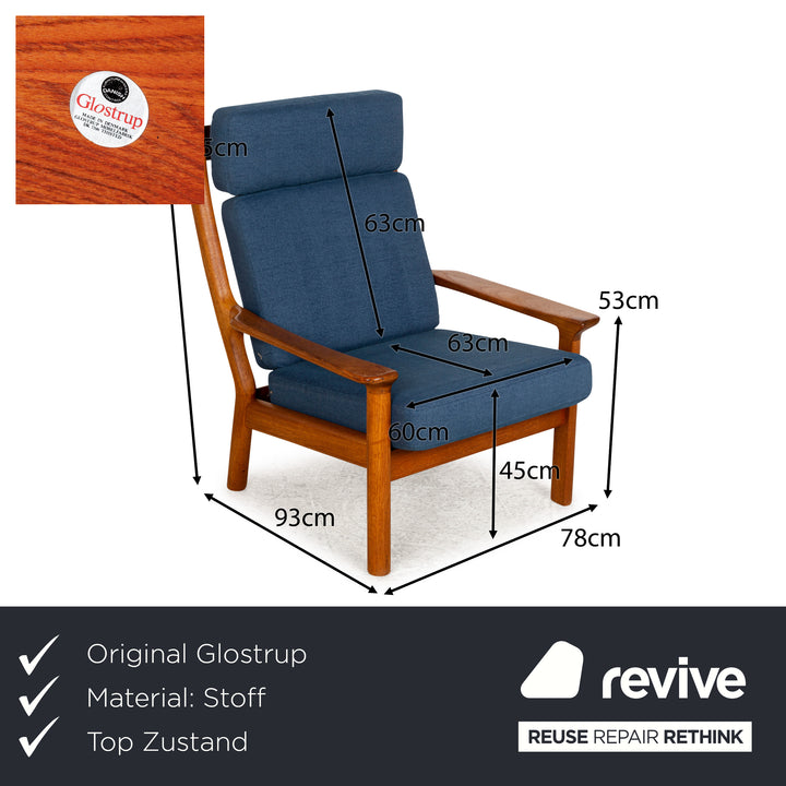 Glostrup Fabric Wood Armchair Blue Brown