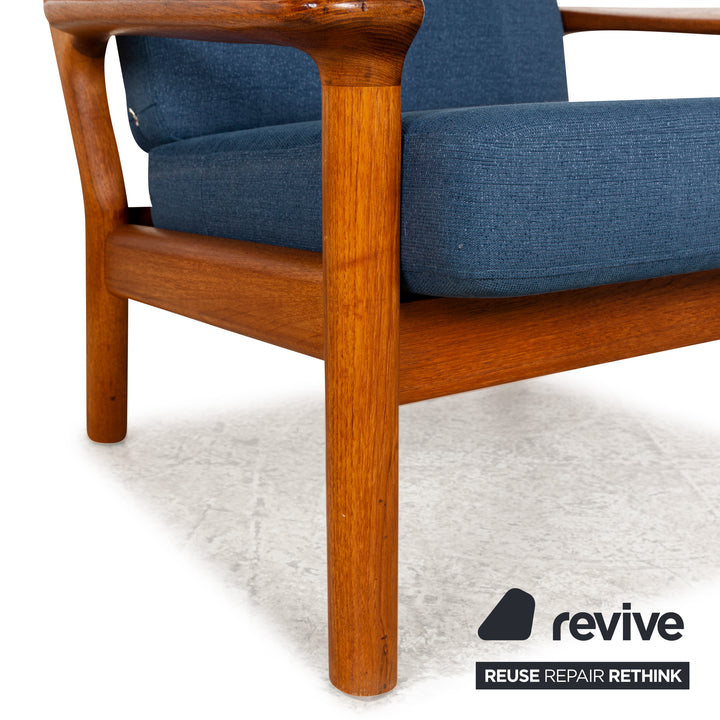 Glostrup Fabric Wood Armchair Blue Brown