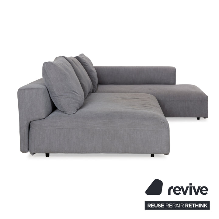 Canapé d'angle droit en tissu phosphorescent gris avec méridienne