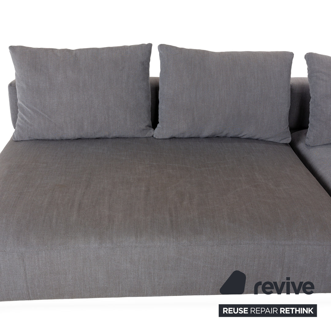 Canapé d'angle droit en tissu phosphorescent gris avec méridienne