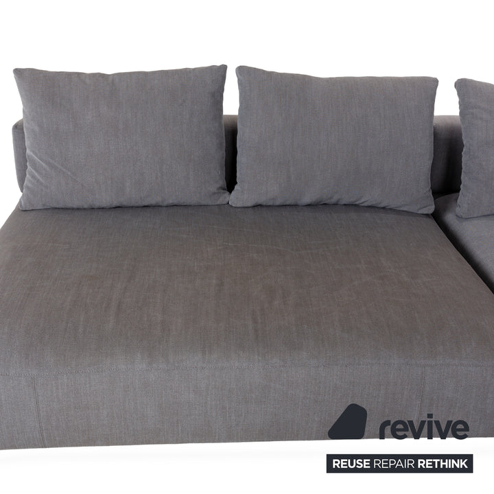 Canapé d'angle droit en tissu phosphorescent gris avec méridienne