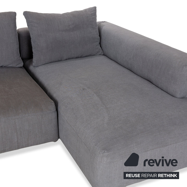 Canapé d'angle droit en tissu phosphorescent gris avec méridienne