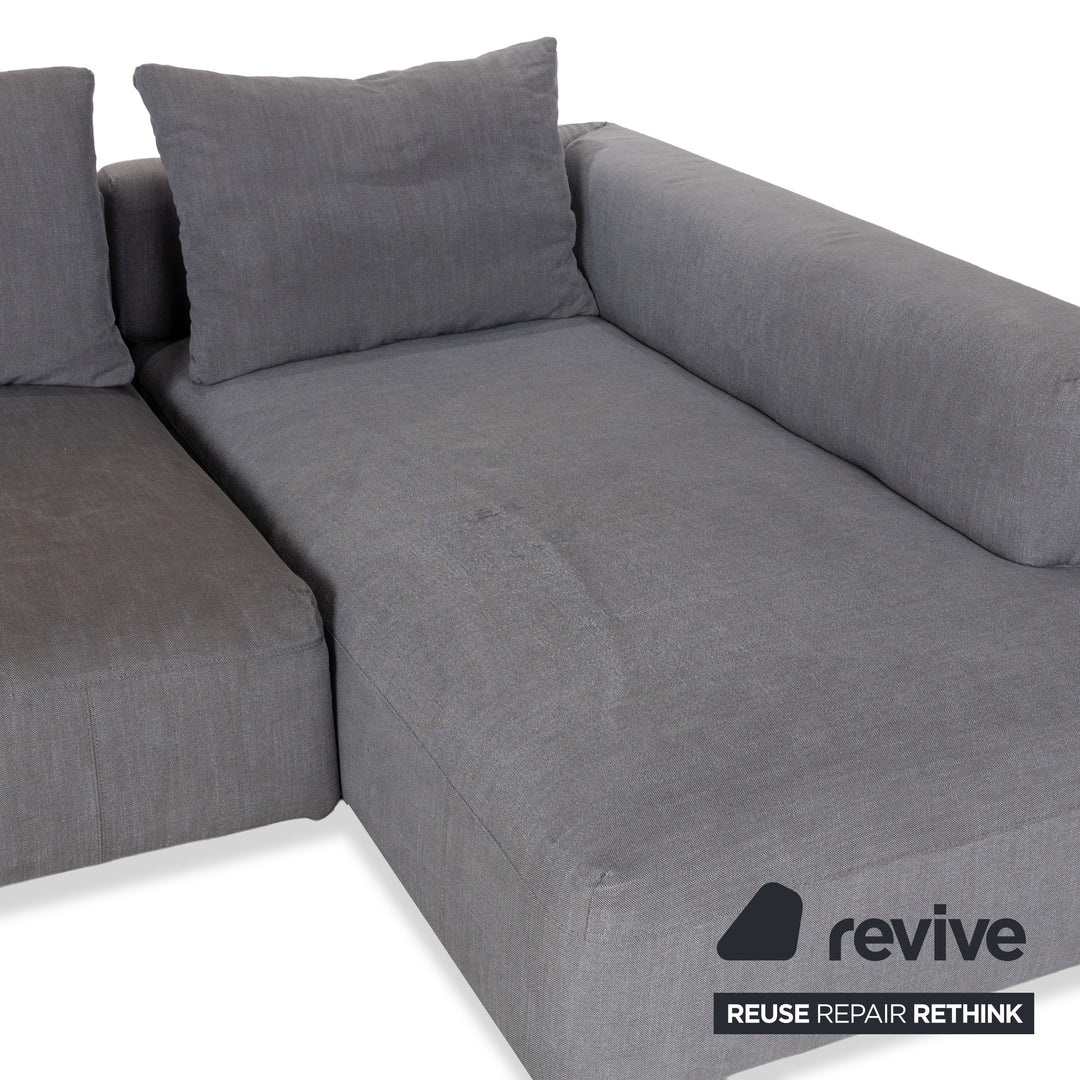Canapé d'angle droit en tissu phosphorescent gris avec méridienne