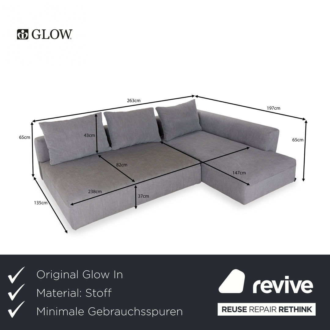 Canapé d'angle droit en tissu phosphorescent gris avec méridienne