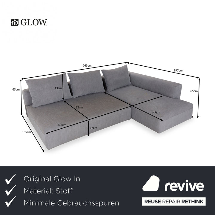 Canapé d'angle droit en tissu phosphorescent gris avec méridienne