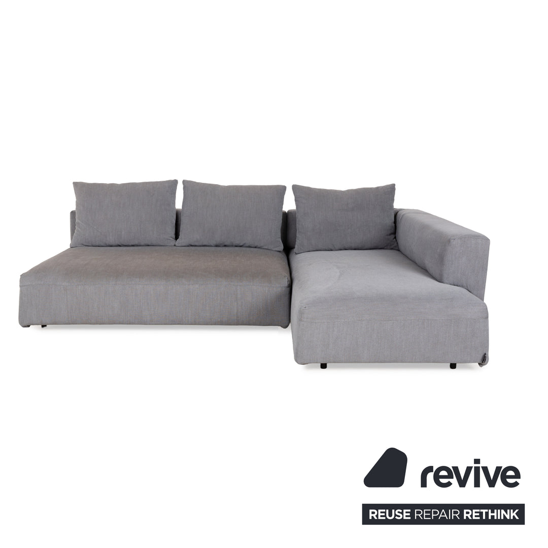 Canapé d'angle droit en tissu phosphorescent gris avec méridienne