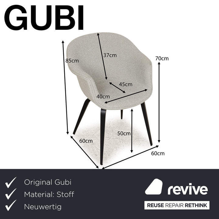Chaise de salle à manger Gubi Bat Chair Grey Chaise à coque rembourrée Chaise de salle à manger Pieds en bois