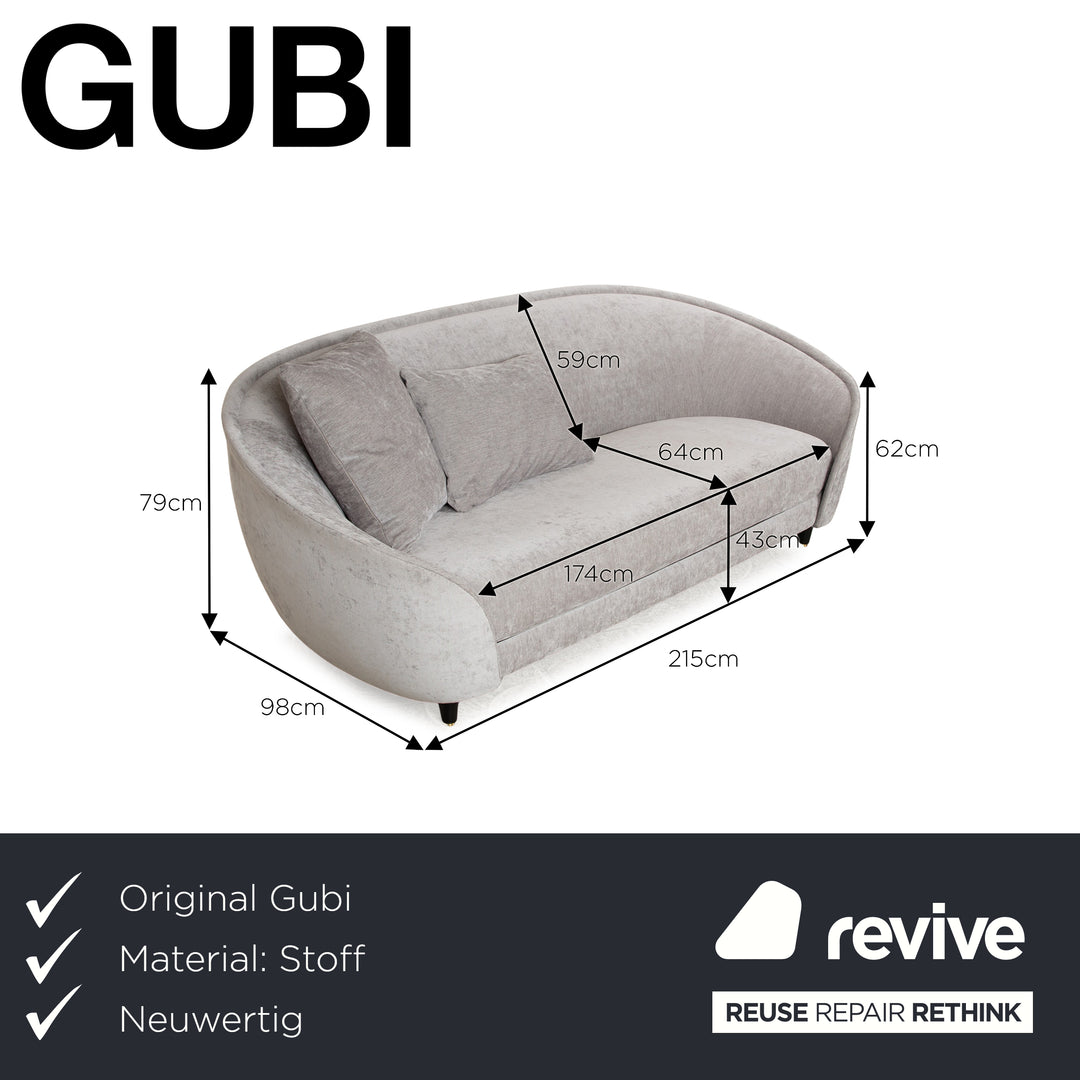 Gubi Reverse Fabric Two Seater Silver Grey Sofa Couch
