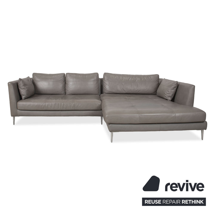 Gutmann Factory Leather Corner Sofa Grey Chaise Right Couch Chrome Feet