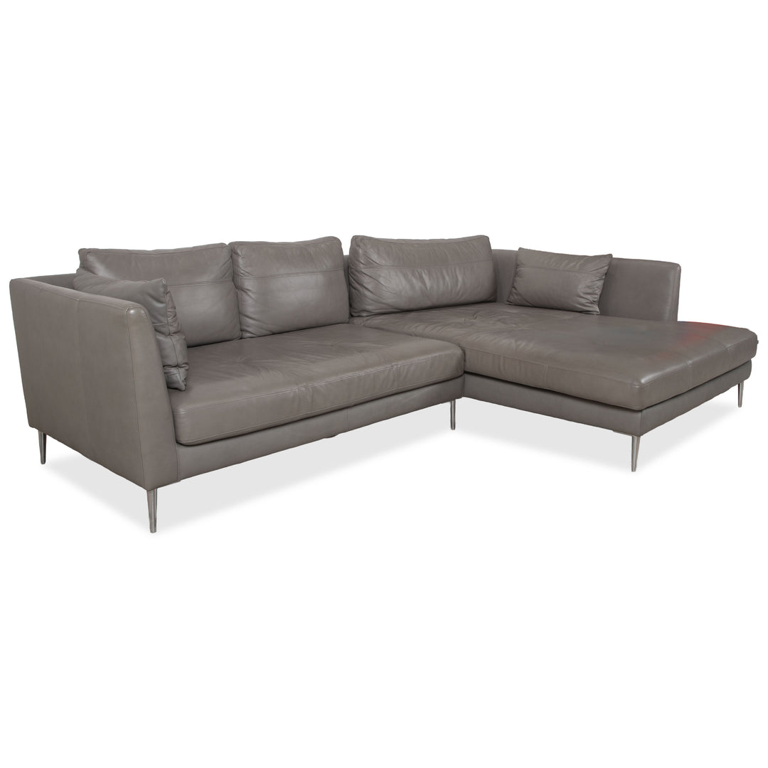 Gutmann Factory Leather Corner Sofa Grey Chaise Right Couch Chrome Feet