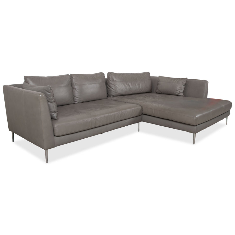 Gutmann Factory Leather Corner Sofa Grey Chaise Right Couch Chrome Feet