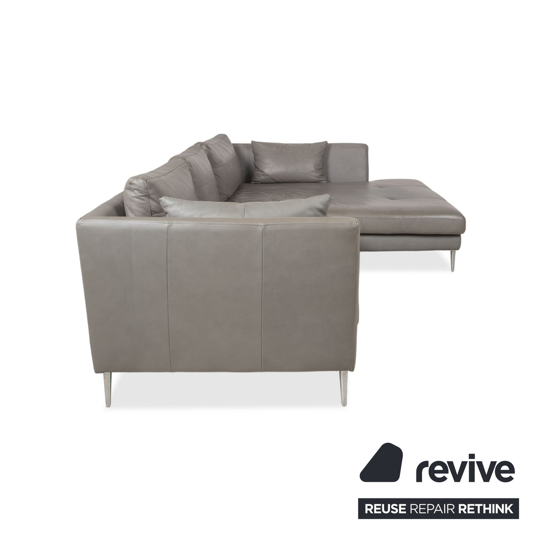 Gutmann Factory Leather Corner Sofa Grey Chaise Right Couch Chrome Feet