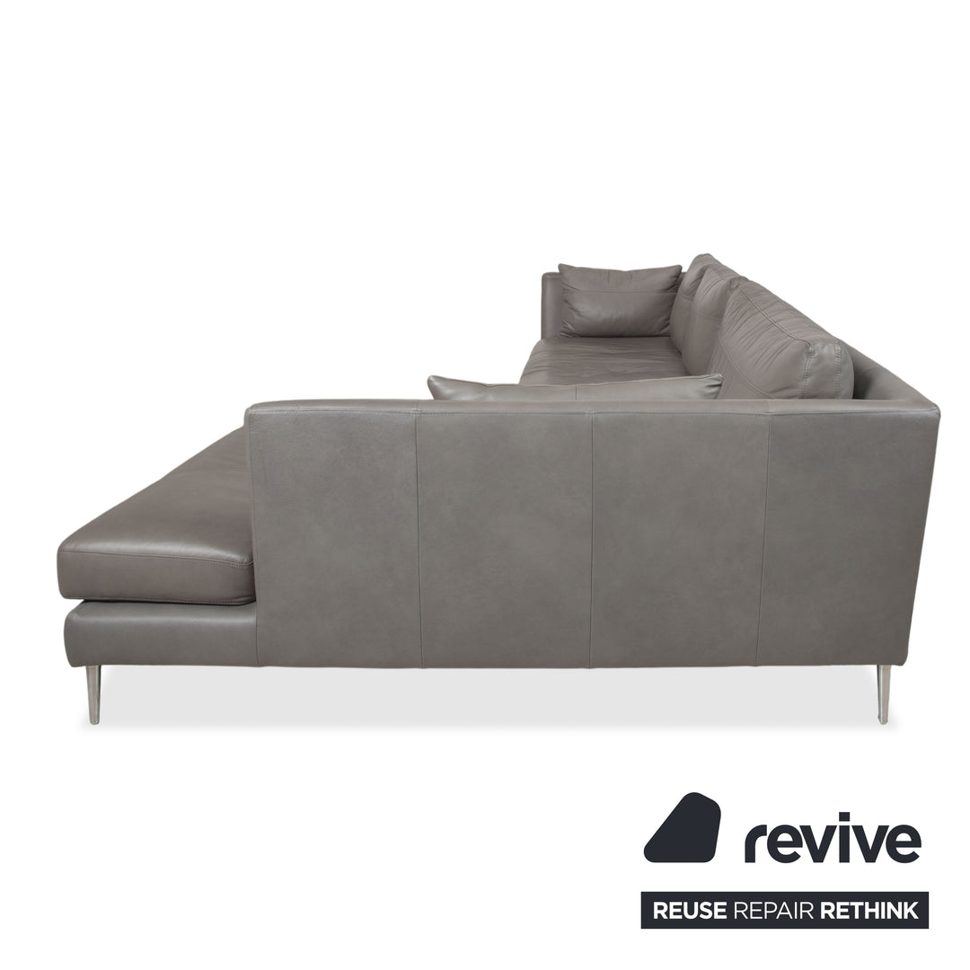 Gutmann Factory Leather Corner Sofa Grey Chaise Right Couch Chrome Feet
