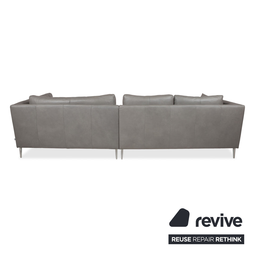 Gutmann Factory Leather Corner Sofa Grey Chaise Right Couch Chrome Feet