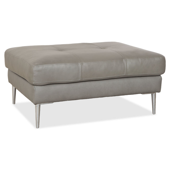 Tabouret en cuir gris Gutmann Factory avec pieds chromés