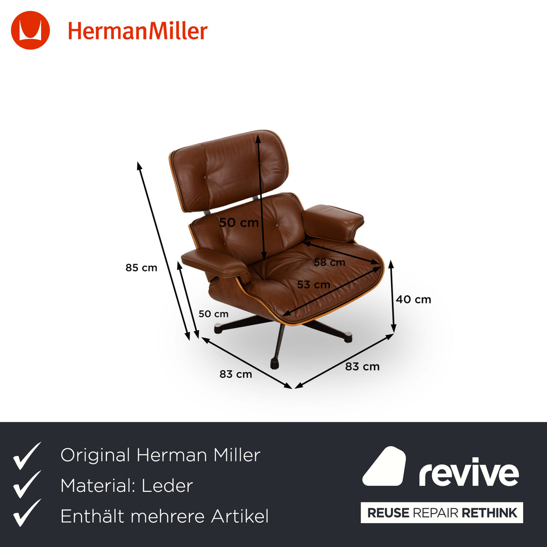 Fauteuil Lounge Hermann Miller Eames (sans pouf) Fauteuil en cuir marron