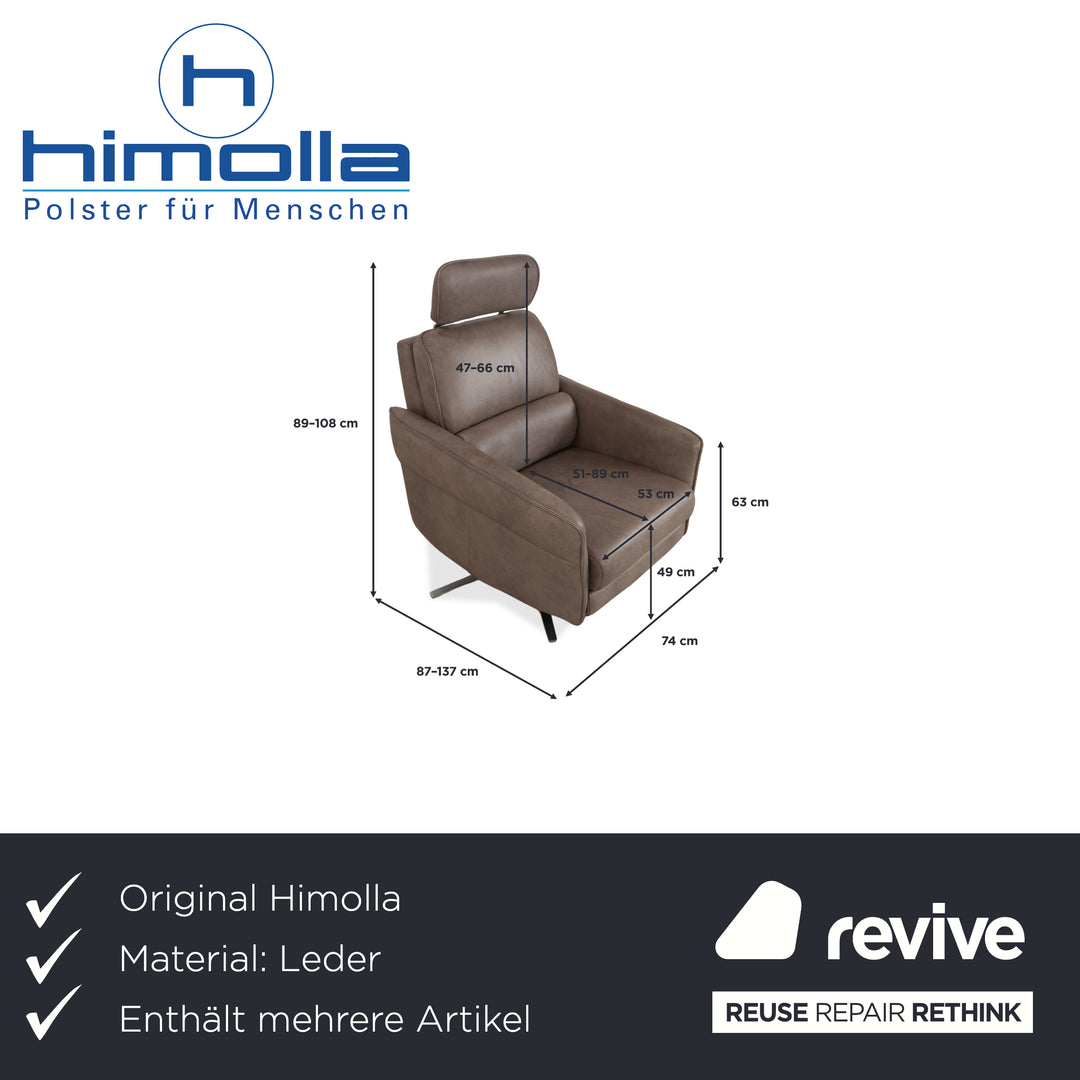 Himolla 0920 Leather 2x Armchair Grey Dark Grey Olive Manual Function