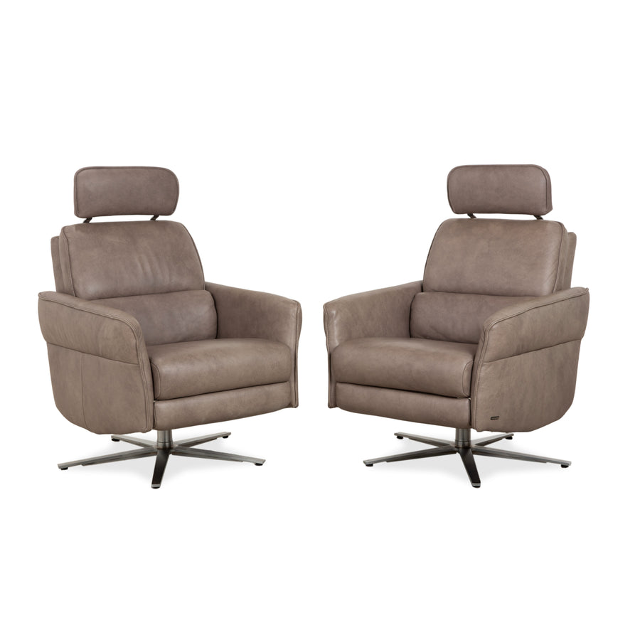 Himolla 0920 Leather 2x Armchair Grey Dark Grey Olive Manual Function