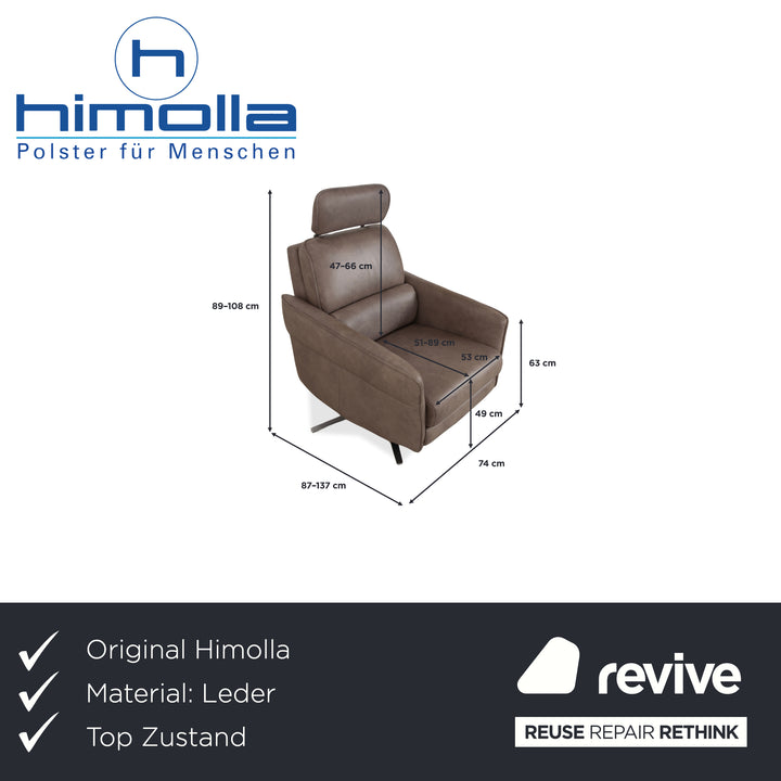 Himolla 0920 Leather Armchair Grey Dark Grey Olive Manual Function