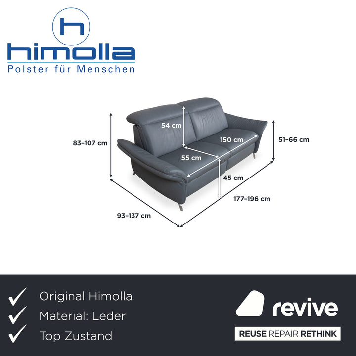 Himolla 1065 Leder Zweisitzer Blau Grau elektrische Funktion Sofa Couch