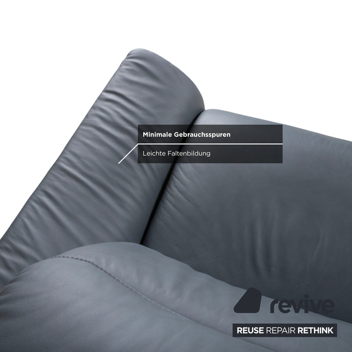 Himolla 1065 Leder Zweisitzer Blau Grau elektrische Funktion Sofa Couch