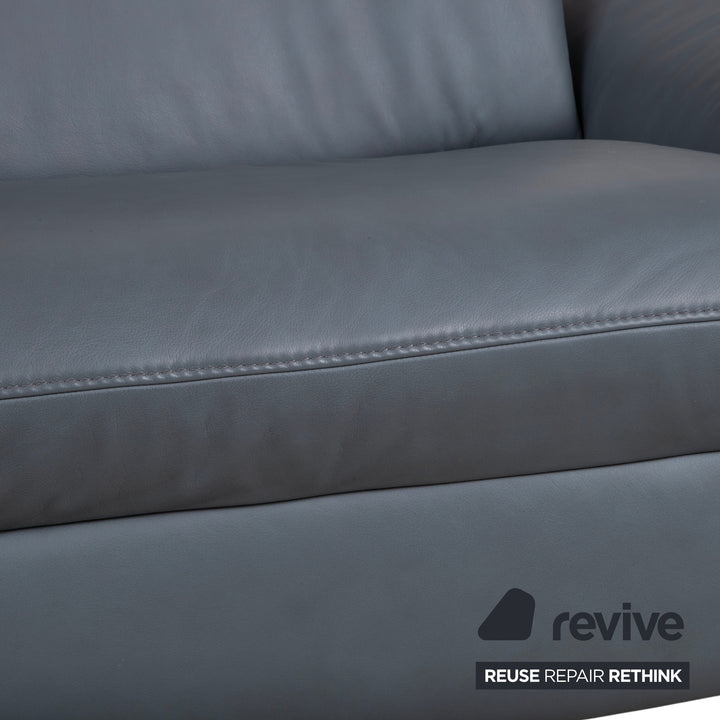Himolla 1065 Leder Zweisitzer Blau Grau elektrische Funktion Sofa Couch