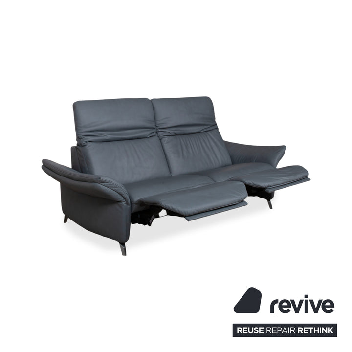 Himolla 1065 Leder Zweisitzer Blau Grau elektrische Funktion Sofa Couch