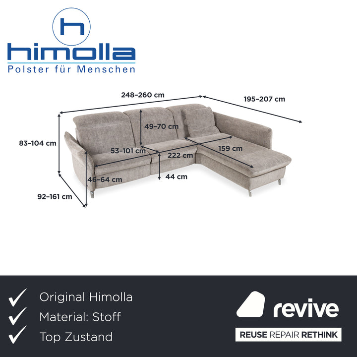 Himolla 1065.85 Stoff Ecksofa Grau meliert manuelle Funktion Couch Recamiere Rechts