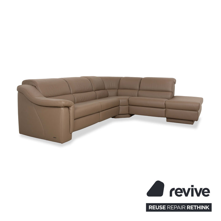 Himolla 1301 Leather Corner Sofa Beige Taupe Recamiere right electric and manual function Sofa Couch