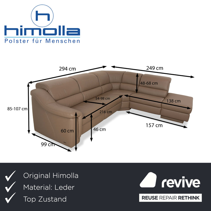 Himolla 1301 Leather Corner Sofa Beige Taupe Recamiere right electric and manual function Sofa Couch