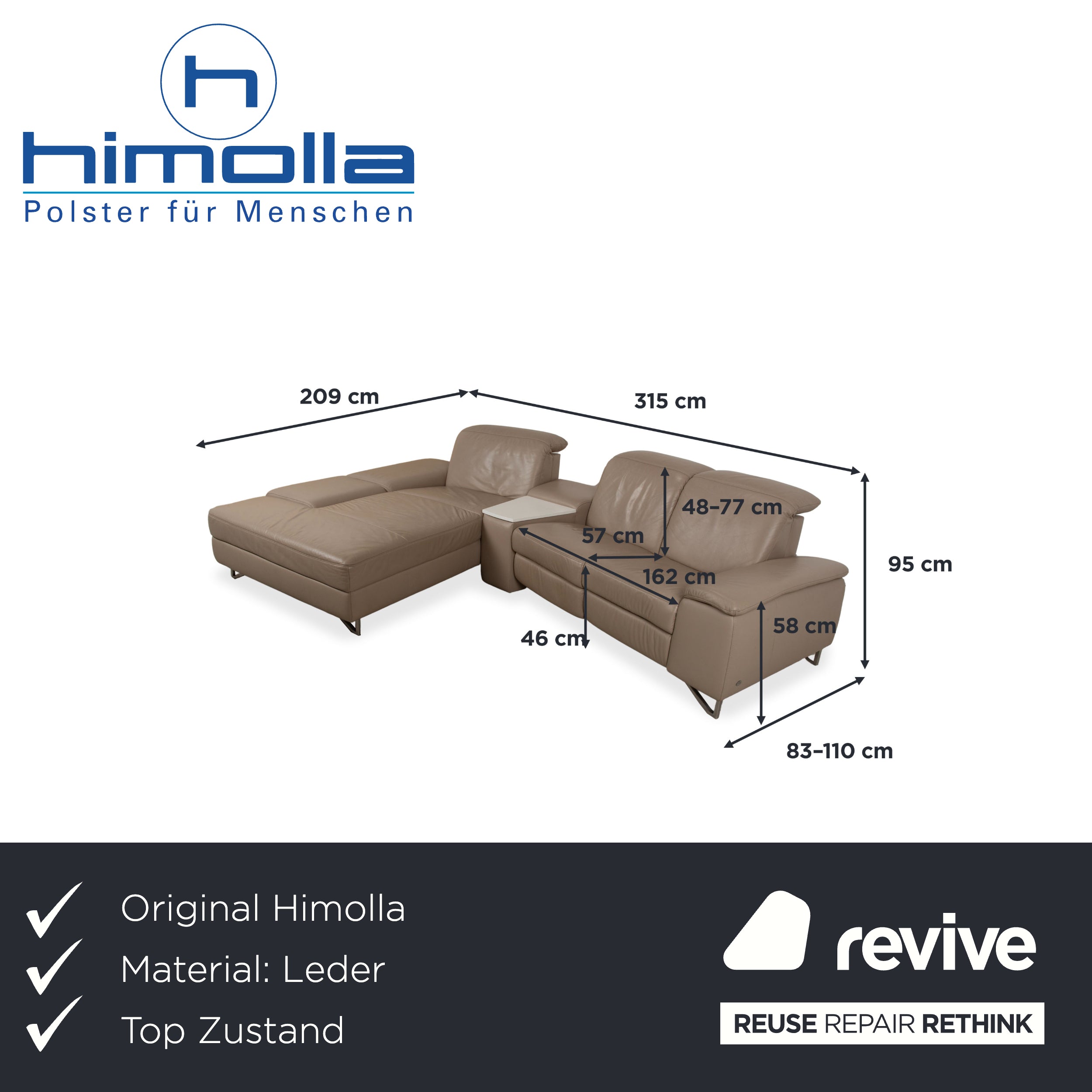 Himolla 1401 Leather Corner Sofa Brown Taupe Manual Function Sofa Couch