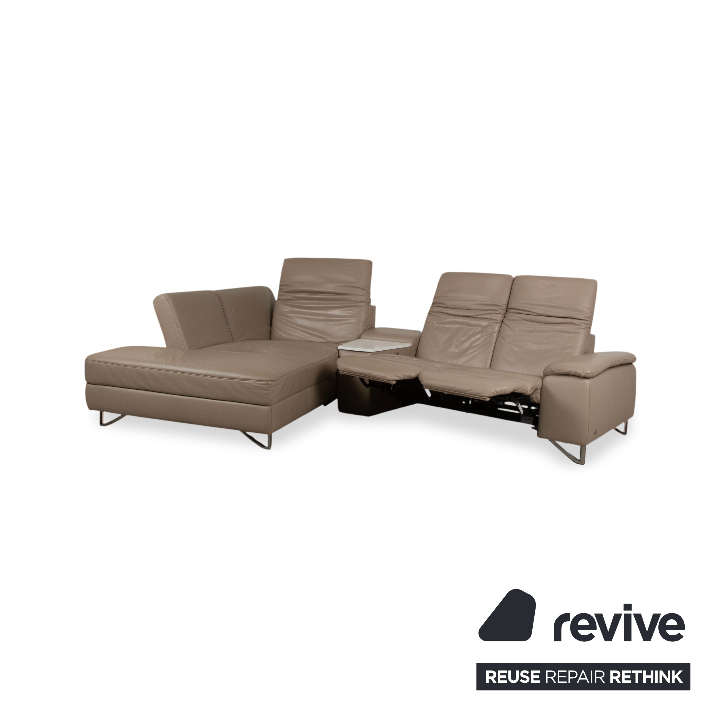Himolla 1401 Leather Corner Sofa Brown Taupe Manual Function Sofa Couch