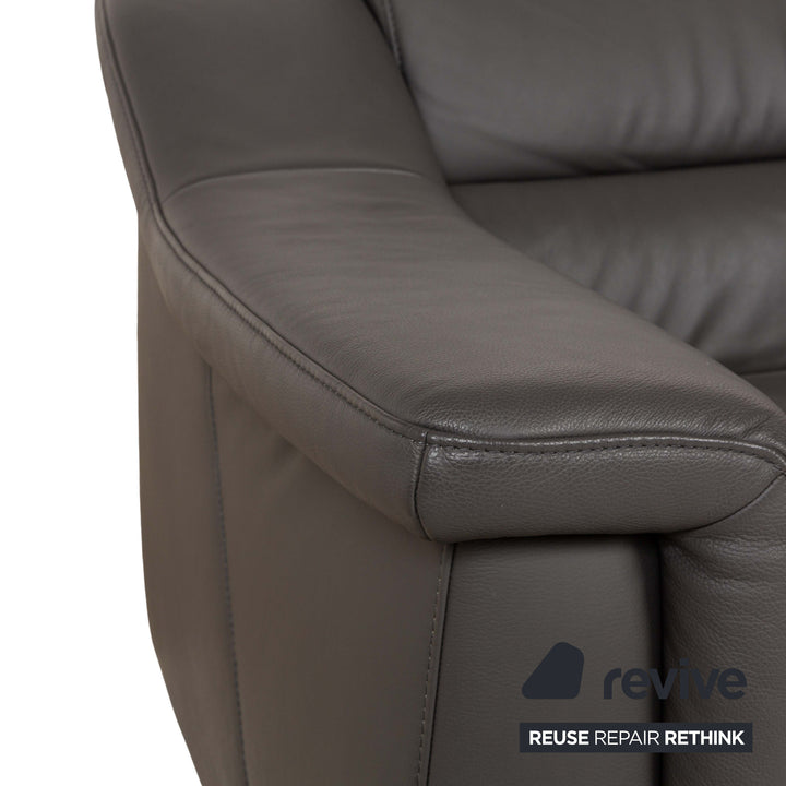 Himolla 1501 Leather Two-Seater Grey Electric Function Sofa Couch