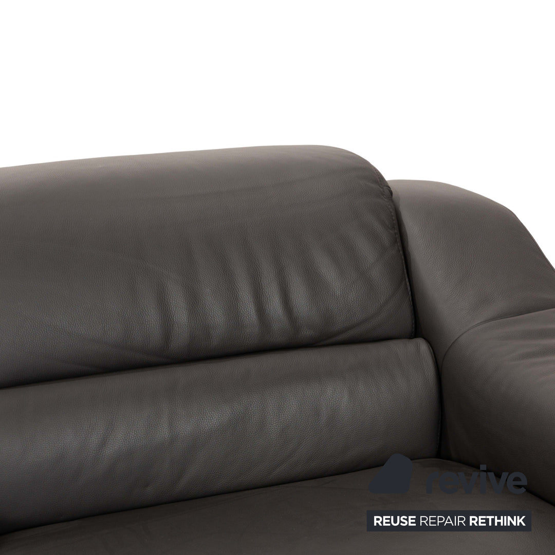 Himolla 1501 Leather Two-Seater Grey Electric Function Sofa Couch