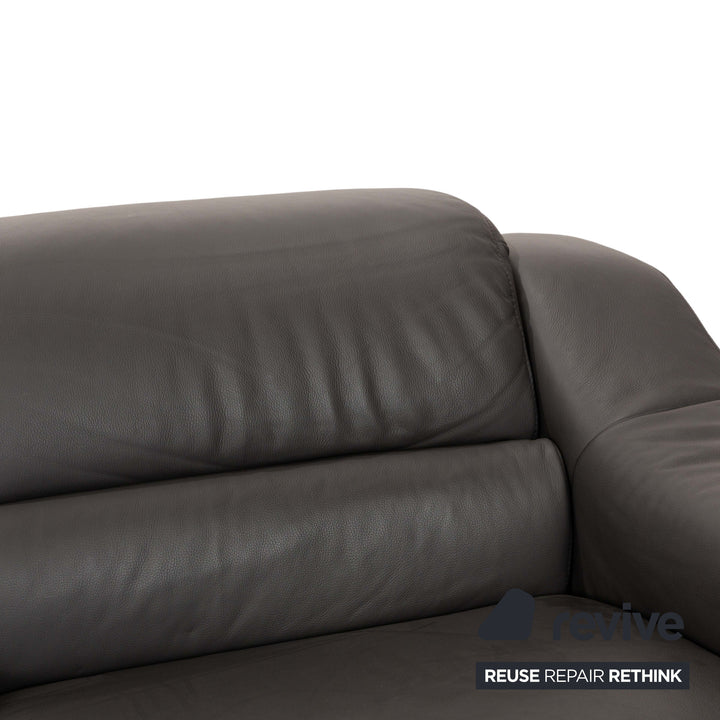 Himolla 1501 Leather Two-Seater Grey Electric Function Sofa Couch