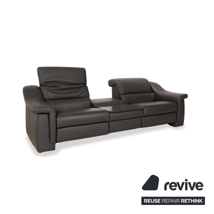 Himolla 1501 Leather Two-Seater Grey Electric Function Sofa Couch