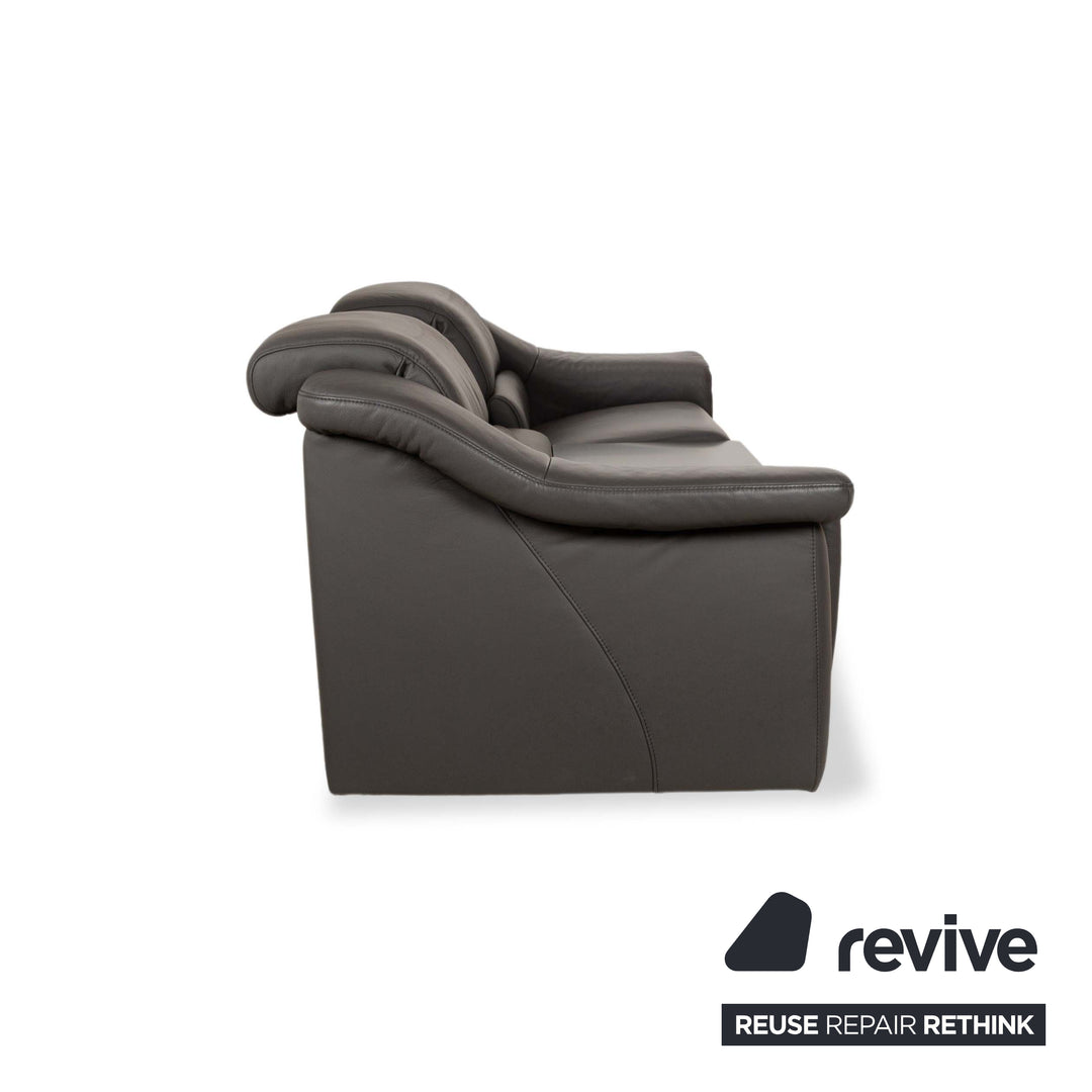 Himolla 1501 Leather Two-Seater Grey Electric Function Sofa Couch