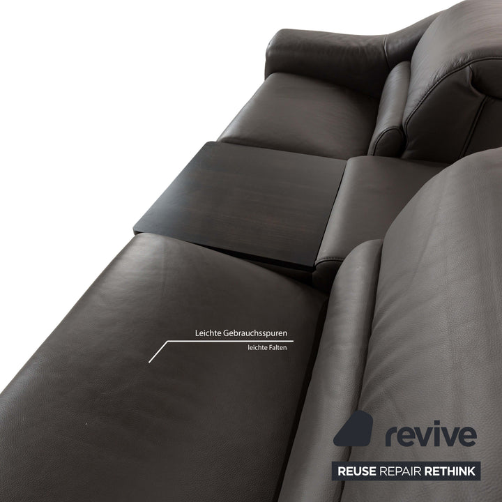 Himolla 1501 Leather Two-Seater Grey Electric Function Sofa Couch