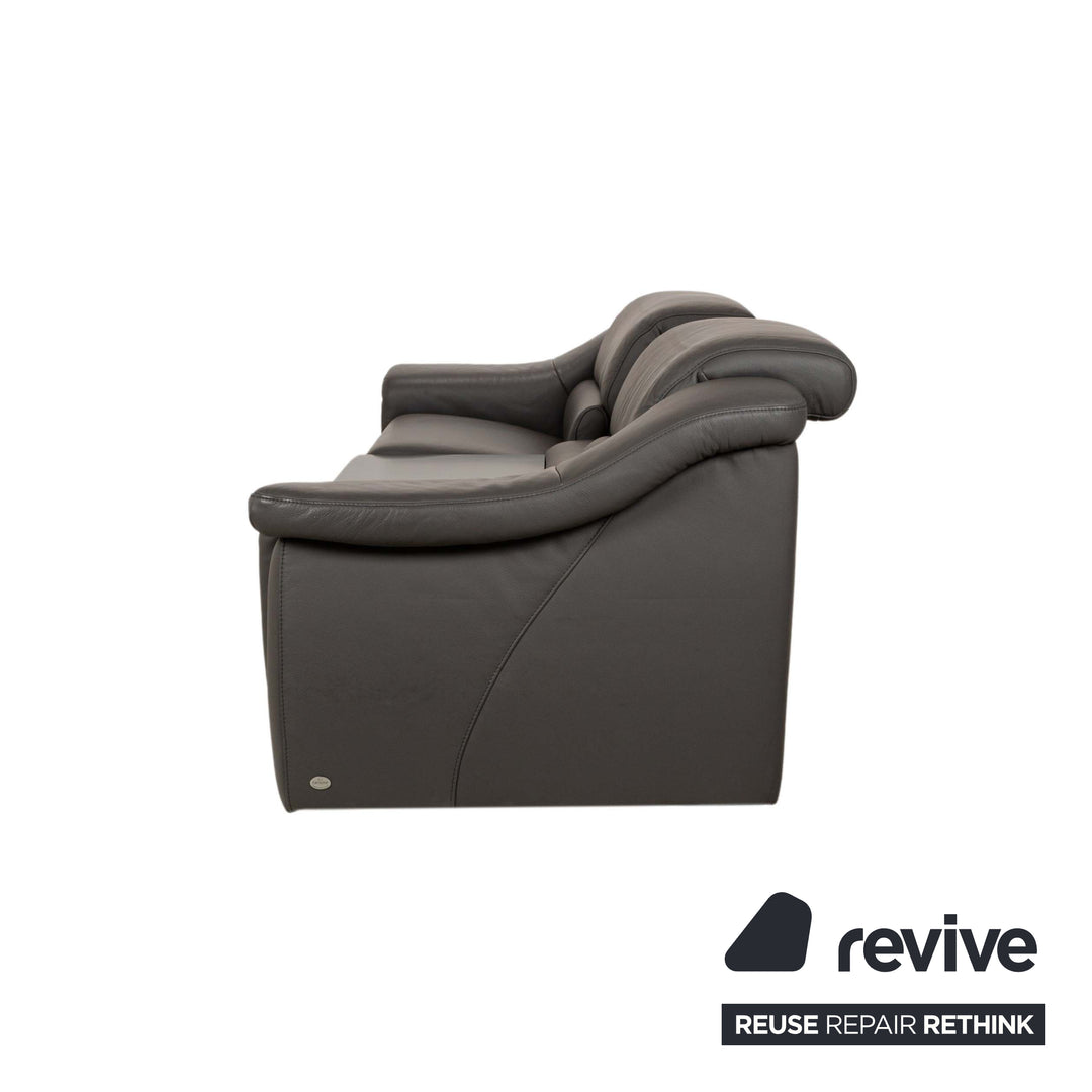Himolla 1501 Leather Two-Seater Grey Electric Function Sofa Couch
