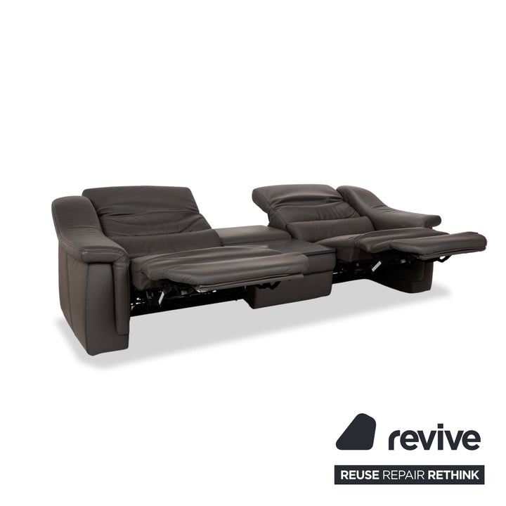 Himolla 1501 Leather Two-Seater Grey Electric Function Sofa Couch